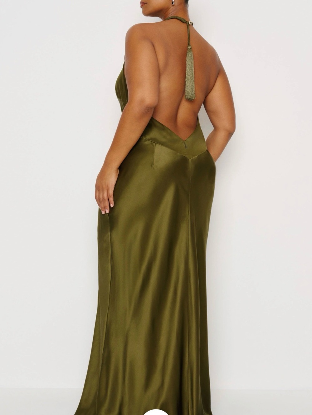 Reformation Bianca Olive Green Silk Halter Backless Evening Dress